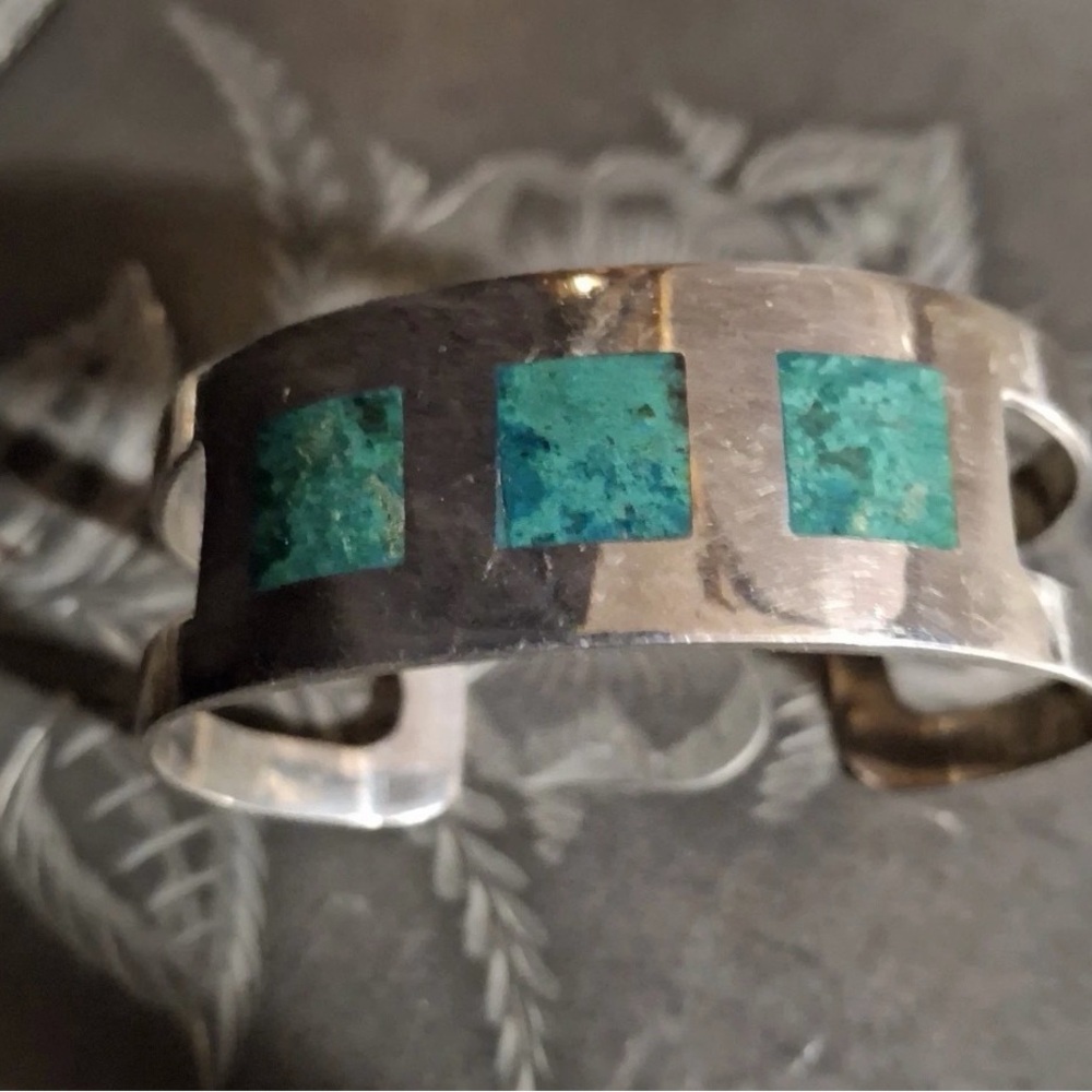 Vintage Turquoise Inlay Sterling Silver Cuff Bracelet